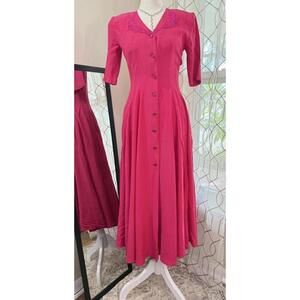 Two Step Dress Women Medium Pink Fit & Flare Lace Collar Jeweled Buttons Vintage